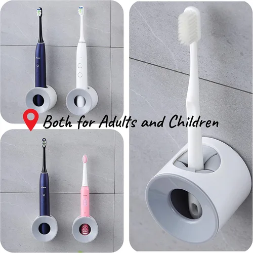 Miniatura 5 de Soporte para cepillo de dientes eléctrico, montado en la pared para ducha que ahorra espacio, organizador de almacenamiento de baño para niños, Gris