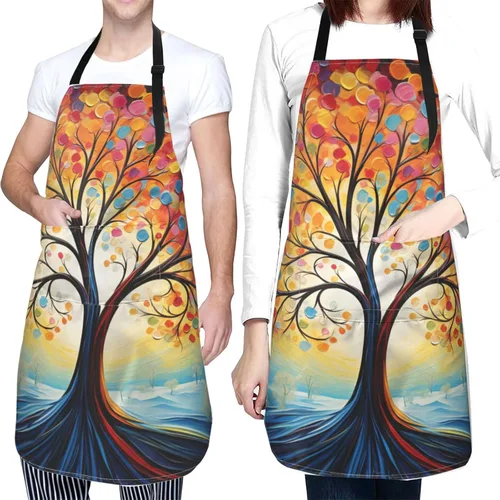 Miniatura 5 de Delantal de pintura de artista con 2 bolsillos, delantales artísticos, regalos para mujeres y hombres, batas de cocina de mariposa, Árbol con puntos