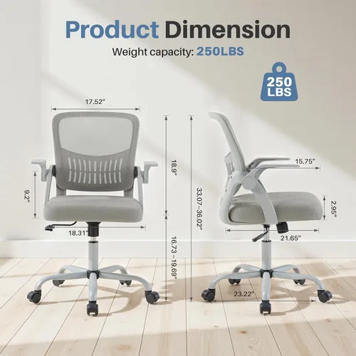 Miniatura 3 de DUMOS Silla de computadora de oficina en casa, escritorio ergonómico de respaldo medio con soporte lumbar y modo mecedor, altura ajustable con Brazo