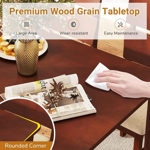 Miniatura 3 de Giantex Juego de mesa de comedor de 5 piezas para 4, mesa de comedor rectangular de granja con 4 sillas tapizadas, respaldo alto curvo, patas