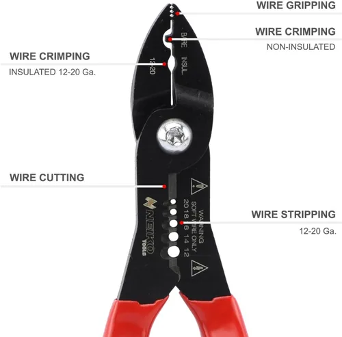 Miniatura 2 de VCT - Pelacables compacto 4 en 1, multiusos, alicates para electricistas, cortador y agarre, herramienta de servicio de cables de 12-20 AWG