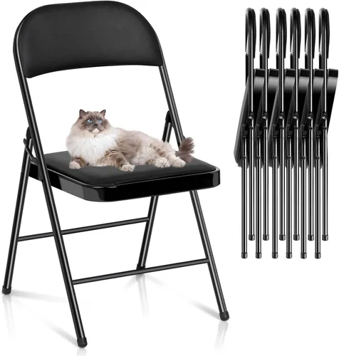 Paquete de 6 sillas plegables, sillas plegables acolchadas con marco de metal, silla plegable negra para oficina, fiestas, reuniones, eventos al