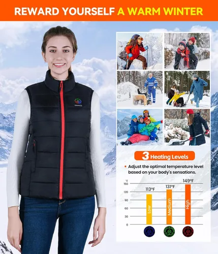 Miniatura 5 de DOACE Chaleco térmico mejorado para hombres y mujeres, chaleco de calefacción eléctrica inteligente, chaqueta térmica ligera (batería no incluida)
