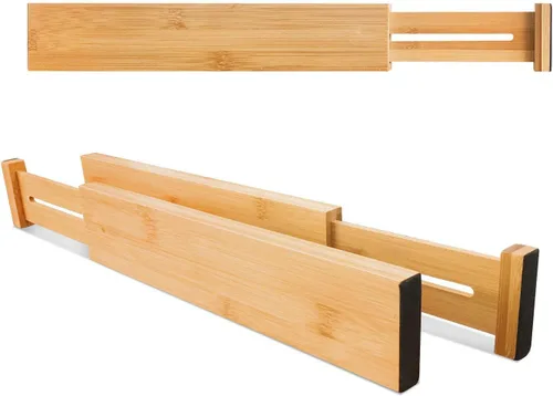 Miniatura 3 de VaeFae Paquete de 6 separadores de cajones de bambú ajustables, organizador de cajones expandible para utensilios de cocina, ropa, baño, oficina, se