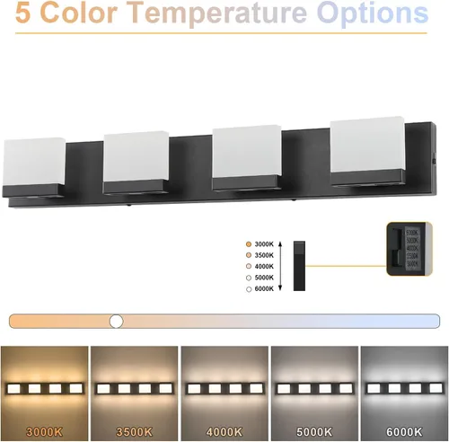 Miniatura 4 de SineRise Lámparas de tocador de baño modernas LED (4 luces, 30 pulgadas, 5CCT), lámparas de pared de baño modernas de acrílico mate negro sobre