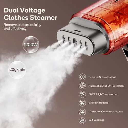 Miniatura 5 de Newbealer Pro Business Travel Steamer, 1200 W de doble voltaje, 6.1 fl oz (marrón) Foldable & 20s Fast Heat, 360° Anti-Spill Garment Steamer