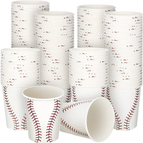 Miniatura 8 de Teling 100 vasos de papel desechables para fiestas temáticas de fútbol, 9 onzas, para suministros deportivos, decoración para beber para regalos