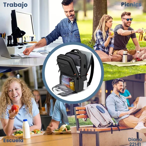 Miniatura 6 de Mochila de almuerzo, mochila con aislamiento térmico para hombres y mujeres, mochila para portátil con protección RFID y puerto USB, Negro, 15,6