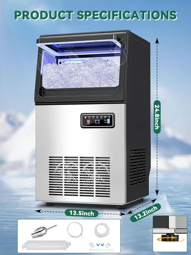 Miniatura 9 de Máquina comercial para hacer hielo en pepitas con contenedor de almacenamiento de 12 libras, 70 libras/24 horas de acero inoxidable debajo