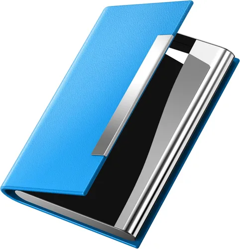 Miniatura 6 de Padike - Tarjetero para tarjetas de presentación, billetera de cuero sintético con protección RFID, V-Azul, unisex azul (V-Blue)