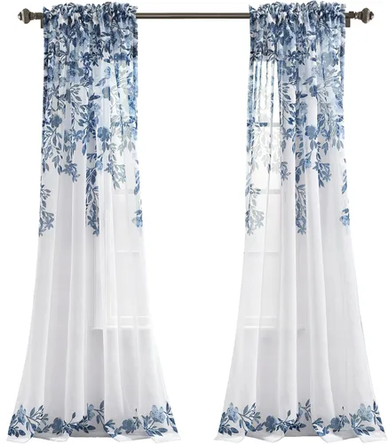 Miniatura 8 de Lush Decor Tanisha - Cortinas traslúcidas para oscurecer la habitación, diseño floral de vid impreso, juego de paneles de ventana (par), 38 pulgadas