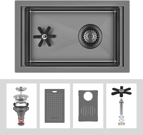 Miniatura 10 de Fregadero de barra de 15 pulgadas, fregadero de cocina de acero inoxidable T-304 de calibre 16 con enjuague de vidrio, montaje inferior o caída