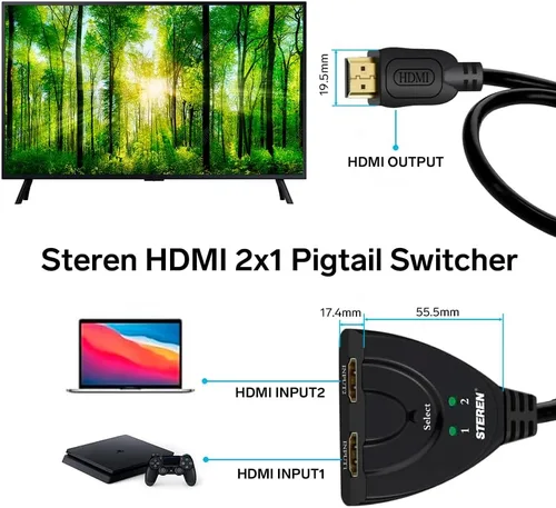 Miniatura 3 de Steren BL-526-032 Conmutador de coleta HDMI 2 x 1, negro