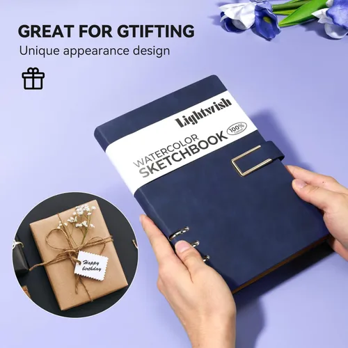 Miniatura 9 de Libro de bocetos de acuarela Lightwish, 100% papel de acuarela de algodón libre de ácido, papel de acuarela prensado en frío de 600 gsm para Hebilla