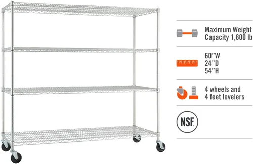 Miniatura 5 de Trinity Basics - Estantería de alambre ajustable de 4 niveles con ruedas para organización de cocina, almacenamiento de garaje, cuarto de EcoStorage