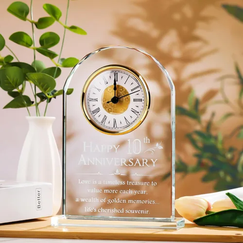 Miniatura 6 de YWHL Reloj de aniversario de 10 años para ella, regalo de recuerdo de cristal para el 10º aniversario de boda, regalo para pareja