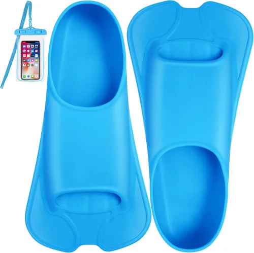 Aletas de natación, aletas de entrenamiento de natación Happyouth, aletas cortas de silicona con bolsa de malla para natación de vueltas, niños, Azul