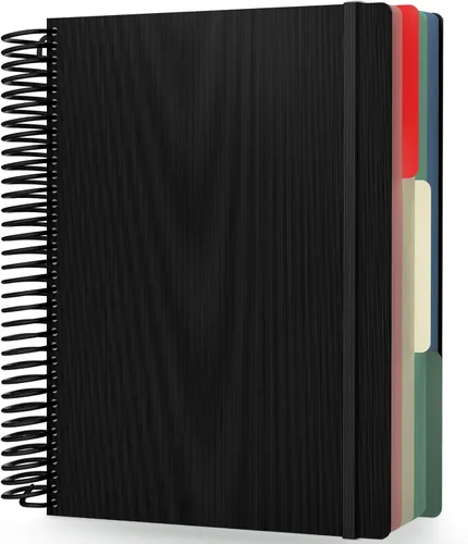 Miniatura 10 de Cuaderno de espiral EUSOAR, A4 de 9.25" x 11.7", con rayas para universidad, 3 divisiones con bolsillos, gran cuaderno espiral a rayas, 240 páginas