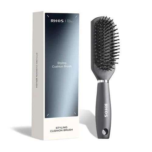 Miniatura 10 de RHOS Cepillo de pelo para hombres – Cepillo desenredante y peinado con cerdas de nailon para cabello húmedo y seco, función de masaje, adecuado