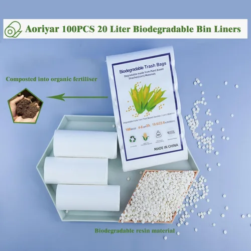 Miniatura 4 de 100 bolsas de basura biodegradables pequeñas de 4 galones, bolsas de basura de abono sin fugas de 20 litros para baño, cocina, oficina, dormitorio