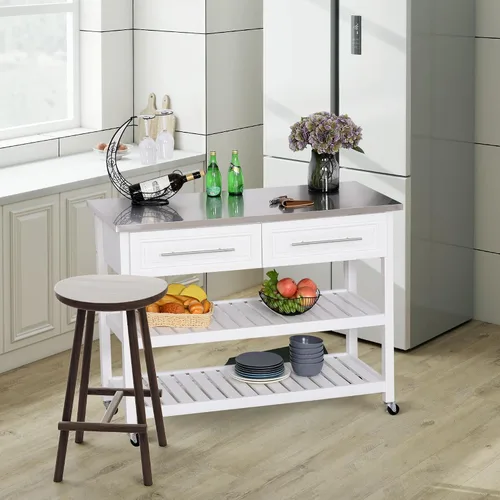 Miniatura 9 de HOMCOM Isla de cocina con parte superior de acero inoxidable, isla de cocina tradicional con almacenamiento, carrito de bloque de carnicero