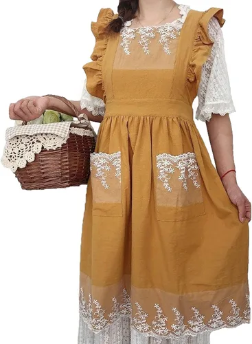 Miniatura 12 de Vibsion Delantal vintage con volantes para mujer, delantales de cocina de jardín con espalda cruzada Azul