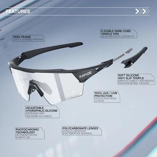 Miniatura 5 de KAPVOE Gafas de ciclismo fotocromáticas para hombres y mujeres, gafas de sol deportivas con protección UV, gafas de bicicleta de montaña, MTB