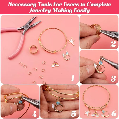 Miniatura 6 de Sofier Kit de fabricación de pulseras de 542 piezas, kit de fabricación de joyas y suministros expandibles, pulseras con dijes, juego de alicates