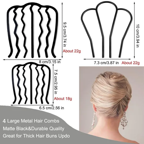 Miniatura 3 de 8 Piezas de Peines Laterales para el Cabello, Peines de Trenza Francesa de Metal, Pinza de Horquilla de Tenedor de Cabello con Dientes, Pinzas