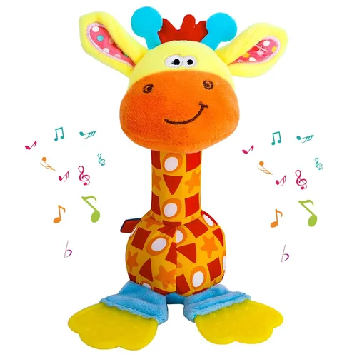 Juguete Mordedor Sonajero para Bebé - Peluche Suave de Jirafa con Sonido Crujiente y Chillón, Agitador Sensorial para Recién Nacidos de 0-12 Meses,