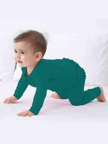 Miniatura 4 de GUISBY Mameluco de bambú de manga larga para bebé, sin pies, cremallera de 2 vías con volantes, para dormir de 0 a 24 meses