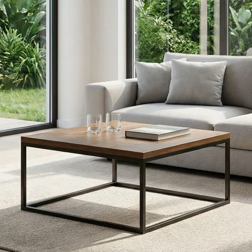 Miniatura 12 de CENSI - Mesa de centro cuadrada de roble natural de 30 pulgadas Extra Thick 1.2" Honey-comb Wood Top, Minimalist Modern Industrial, Cocktail
