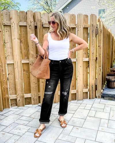 Miniatura 4 de GRAPENT Jeans rasgados de pierna recta para mujer