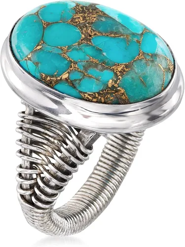 Miniatura 3 de Ross-Simons Oval Turquoise Ring in Sterling Silver Wirework