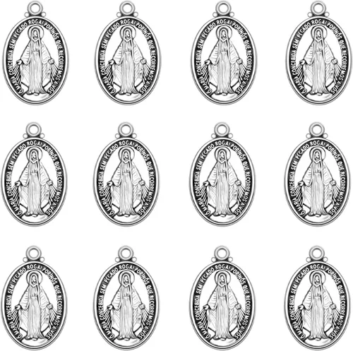 Miniatura 8 de 60 piezas de medallas ovaladas milagrosas de la Virgen María, dijes de aleación, dijes colgantes de la Virgen de Guadalupe para collar de oración