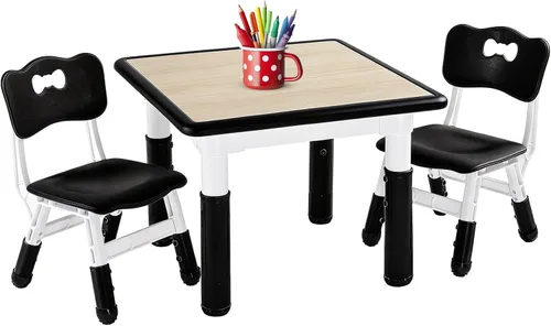 Miniatura 12 de FUNLIO - Juego de mesa y 2 sillas para niños, mesa y silla ajustables en altura para niños pequeños de 3 a 8 años, mesa fácil de limpiar para Verde