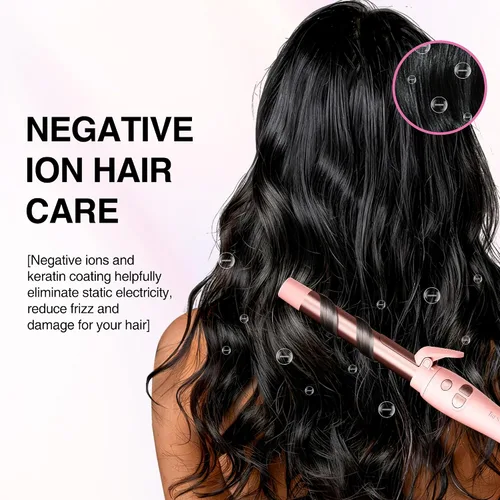 Miniatura 5 de Rizador giratorio de barril extralargo con abrazadera corta, rizador automático de 1 pulgada que crea rizos sueltos, para cabello medio y largo
