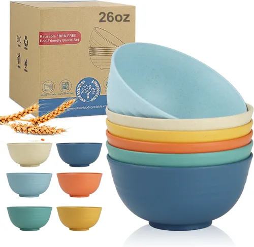 Miniatura 23 de Wrova Juego de 8 cuencos de paja de trigo para postre de 10 onzas, cuencos irrompibles para niños, mini cuencos para helado, aperitivos y frutas