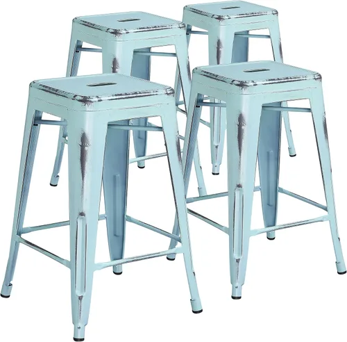 Miniatura 24 de Taburete de 24 pulgadas de alto para interior y exterior con asiento cuadrado., Metal, Negro
