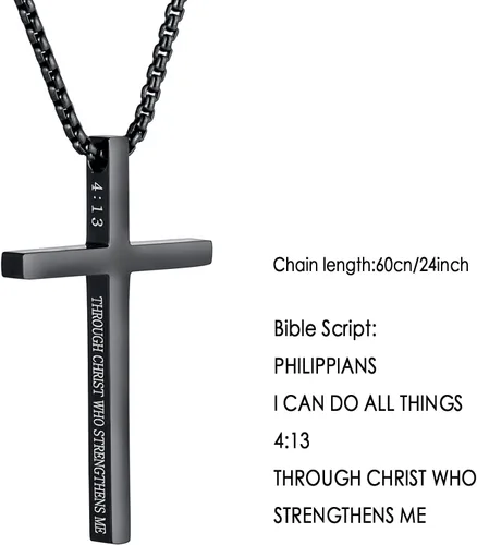 Miniatura 3 de Collar de cruz para hombre, regalo de Navidad, colgante de cruz, versículo bíblico, collares de acero inoxidable