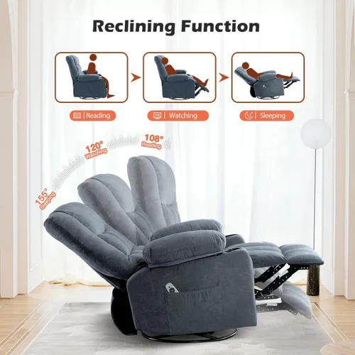 Miniatura 4 de Silla reclinable con portavasos para sala de estar, reclinable manual de tamaño grande con asiento individual, ergonómico, bolsillo lateral