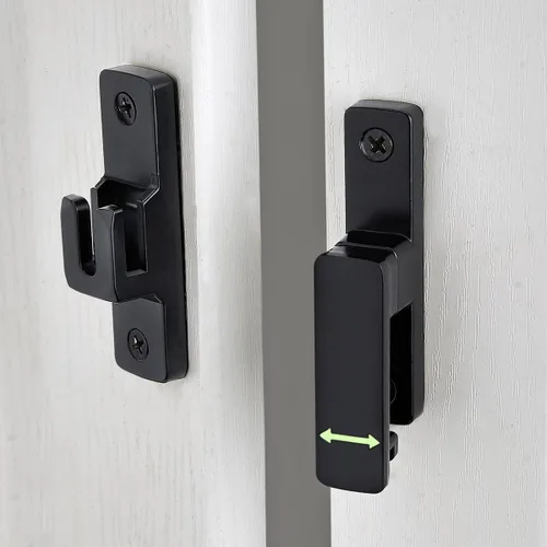 Miniatura 6 de Cerradura negra de puerta de granero de 90/180°, cierre abatible de aleación de zinc para pestillos de seguridad para puertas de granero, ventanas