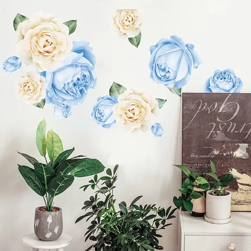 Miniatura 3 de Calcomanías de pared de rosas de acuarela (azul y blanco)