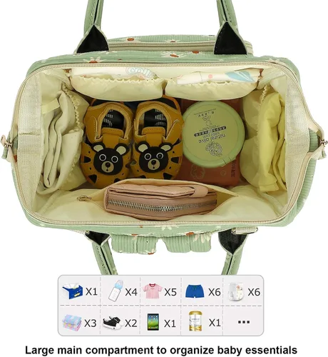 Miniatura 5 de Mochila de ante para pañales para bebés, niñas y niños, mujeres, grandes bolsas de pañales para mamá (Daisy de ante verde)