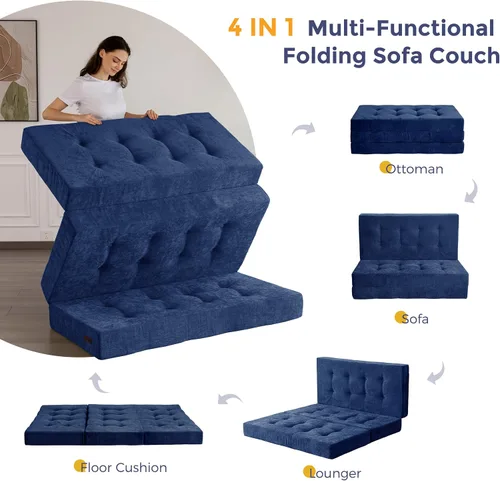 Miniatura 5 de MAXYOYO Colchón de tres pliegues, colchón plegable acolchado de 6 pulgadas con tela de chenilla, colchoneta portátil de tamaño individual para Azul