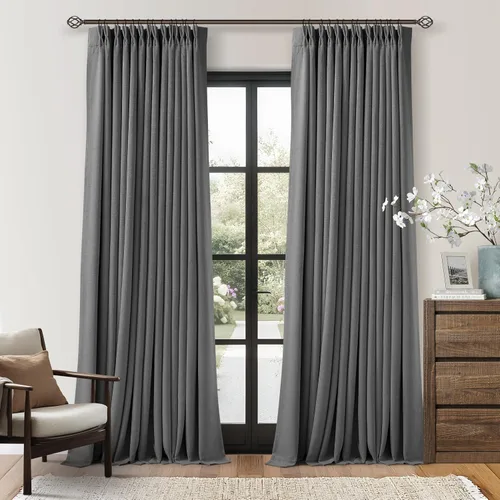 Miniatura 60 de Juego de 2 paneles de cortinas plisadas negras de 80 pulgadas para sala de estar, cortinas plisadas de lino con forro de 80 pulgadas de largo, 100%