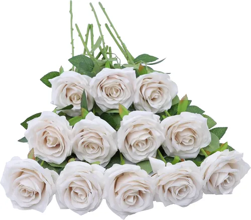 Miniatura 26 de Rosas artificiales, rosas artificiales, rosa falsa de seda, flores falsas de aspecto real con tallos para ramos de boda, mesas, centros de mesa