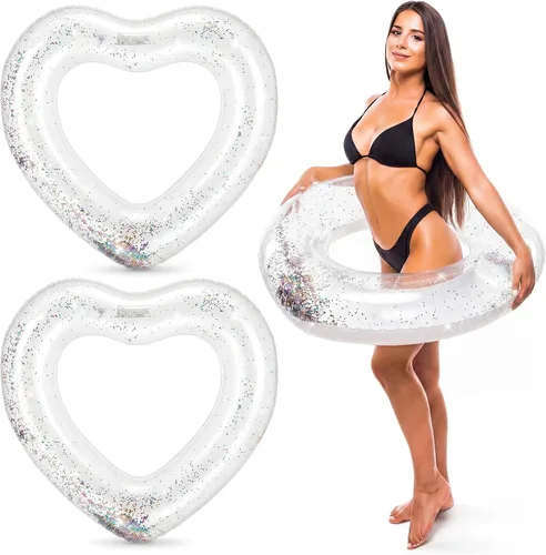 Miniatura 9 de Junkin Flotador inflable de 47.3 x 39.4 pulgadas para piscina con forma de corazón blanco para despedida de soltera, flotador inflable para novia