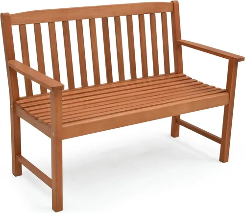 Miniatura 15 de Tangkula Banco de madera para exteriores de 2 plazas, banco de sofá biplaza de jardín con respaldo, reposabrazos, asiento de listones, carga