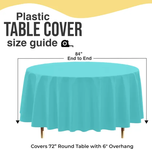 Miniatura 2 de Exquisite 66% Thicker Premium Aqua Round Tablecloth 0.5 Mil 6 Pack Plastic Table Cloth Disposable 84 Inch Round Plastic Tablecloth Won't Tear Easily